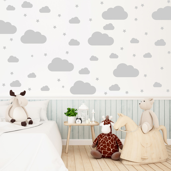 Adesivo Quarto Nuvens Cinza 64un para Quarto Infantil