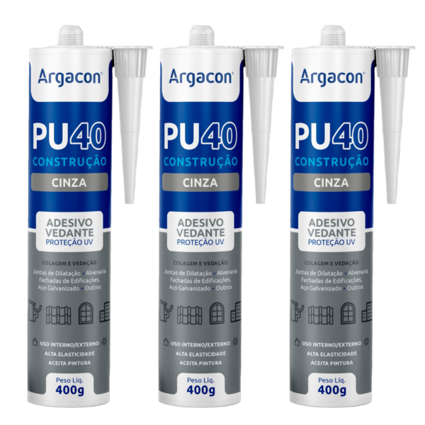 Adesivo Selante PU40 Cinza 400g Argacon Kit 3 Unidades