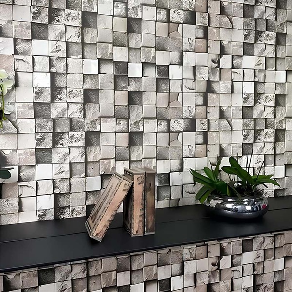 Adesivo Vinil Grosso Papel De Parede Bege Cubo 3d (1 22x0 50m