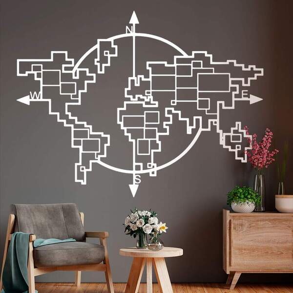 Adesivos De Parede Mapa-múndi Quadriculado-m 64x48cm