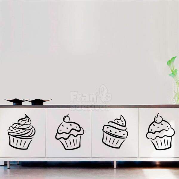 Adesivos De Parede Para Cozinha Cupcakes-m 30x37cm Cada