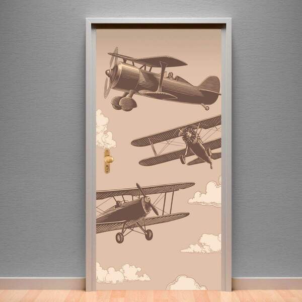 Adesivos Para Porta Retro Aviões Antigos-73x210cm