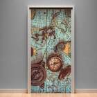 Adesivos Para Porta Retro Bússola E Mapa 02-63x210cm