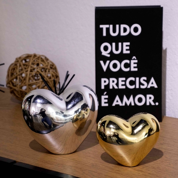 Adorno Coração Decorativo Dourado Em Cerâmica 12x7 M02 - D'ro
