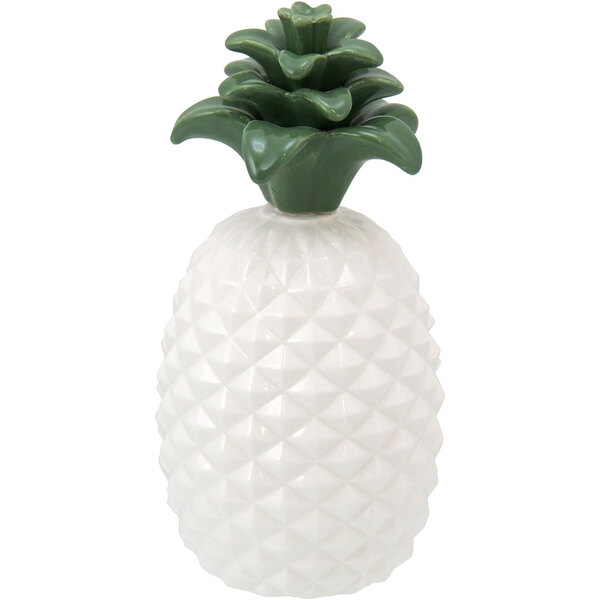 Adorno Decorativo Abacaxi 23x8x8cm Cerâmica Branco Grande