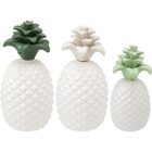 Adorno Decorativo Cerâmica Branco 3pç Abacaxi