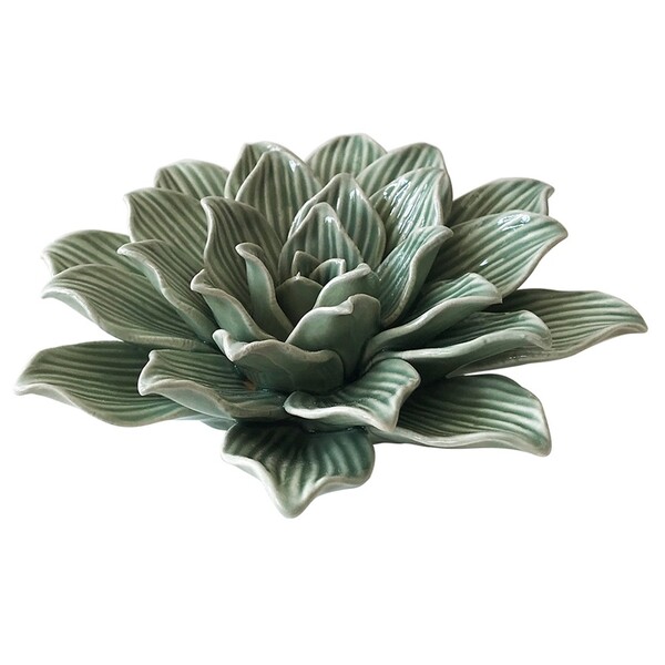 Adorno Flor Decorativa Ceramica Verde 13cm Dl0059 Btc