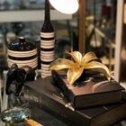 Adorno Flor Decorativa Em Resina Dourada 22 5cm Ss0213 Btc