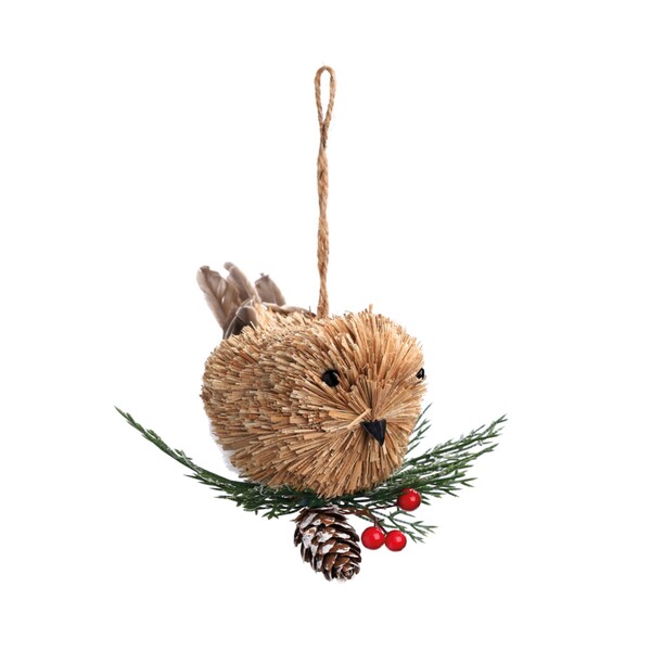 Adorno Pássaro para Árvore Fibra Tecido Marrom 15x16cm Cromus