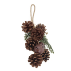 Adorno Sino e Pinha para Árvore Plástico Metal Tecido Vermelho e Verde 10x6cm Cromus