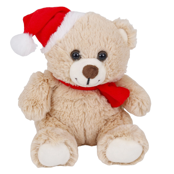 Adorno Urso para Mesa Tecido Marrom e Vermelho 43x26cm Cromus