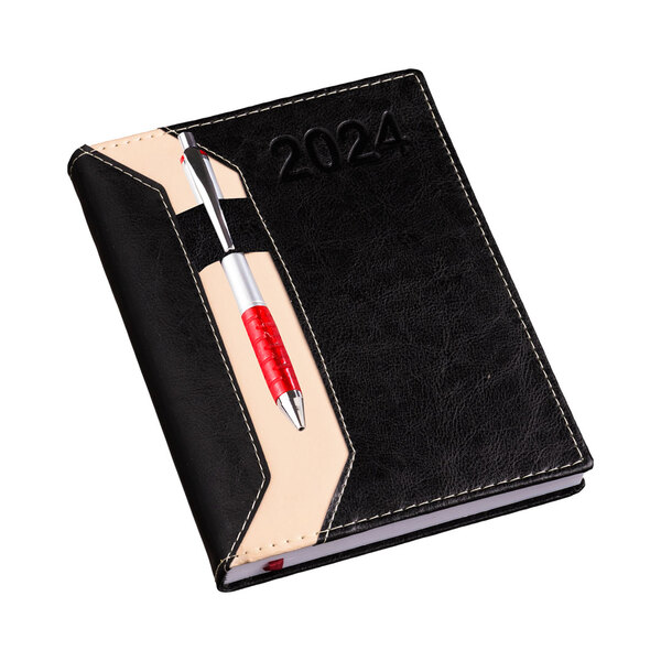 Agenda 2024 Diária Clássica Preta Com Suporte E Caneta