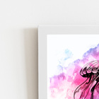 Água Viva Azul E Rosa Aquarela Quadro Moldura Branca 60x40cm