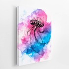 Água Viva Azul E Rosa Arte Aquarela Quadro Canvas 60x40cm