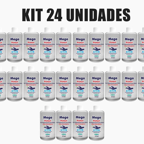 Alcool Em Gel 50ml Kit 24 Uni Antisseptico Virus Para Maos Hi
