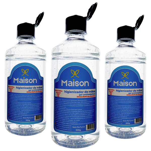 Álcool Gel 70 % Mata 99,9% Das Bactérias 3 Un De 500g