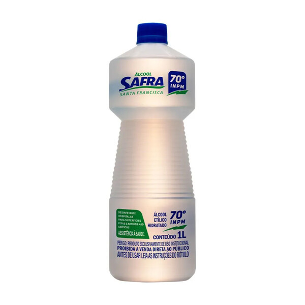 Álcool Líquido 70 Graus Inpm Etílico Hospitalar 1l Safra