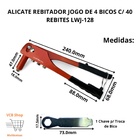 Alicate Rebitador Jogo 4 Bicos C/ 40 Rebites Lwj-128 Luatek