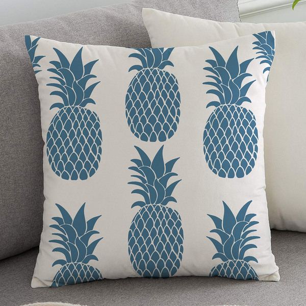 Almofada Algodão Estampada Abacaxi 40x40cm Azul - Capa Com En