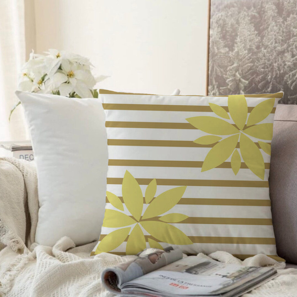 Almofada Algodão Estampada Cecile 40x40cm Amarela - Capa Com