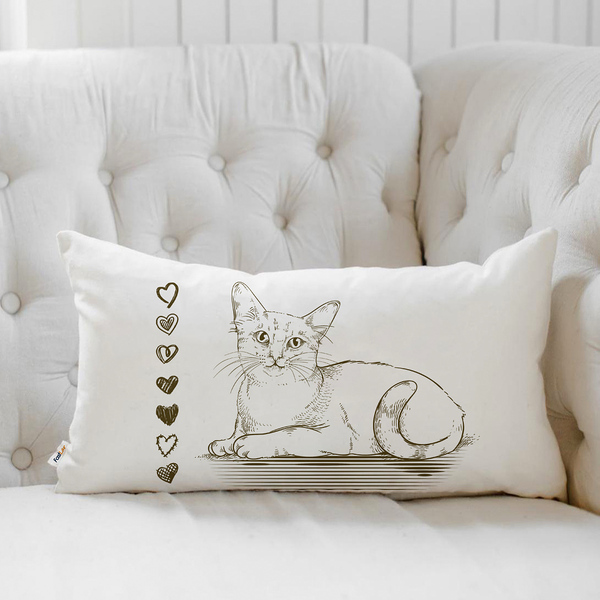 Almofada Algodão Retangular Estampada 30x50cm Gato Marrom - C