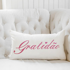 Almofada Algodão Retangular Serigrafada 30x50cm Gratidão Rosa