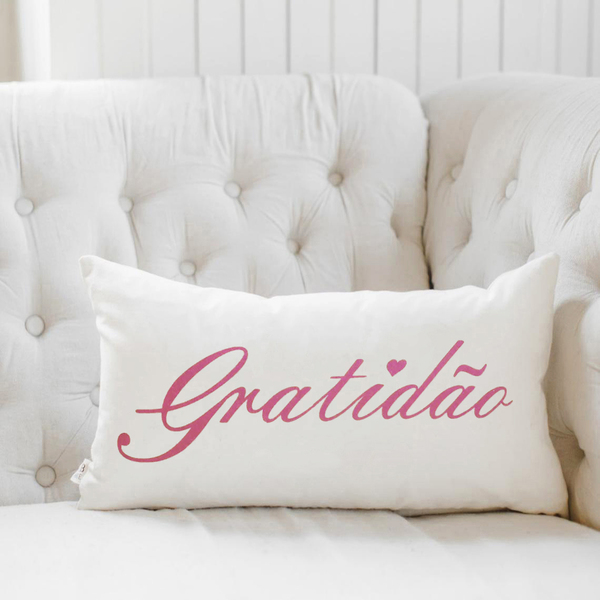 Almofada Algodão Retangular Serigrafada 30x50cm Gratidão Rosa