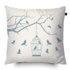 Almofada Algodão Serigrafada Passaros 40x40cm Azul Niagara -