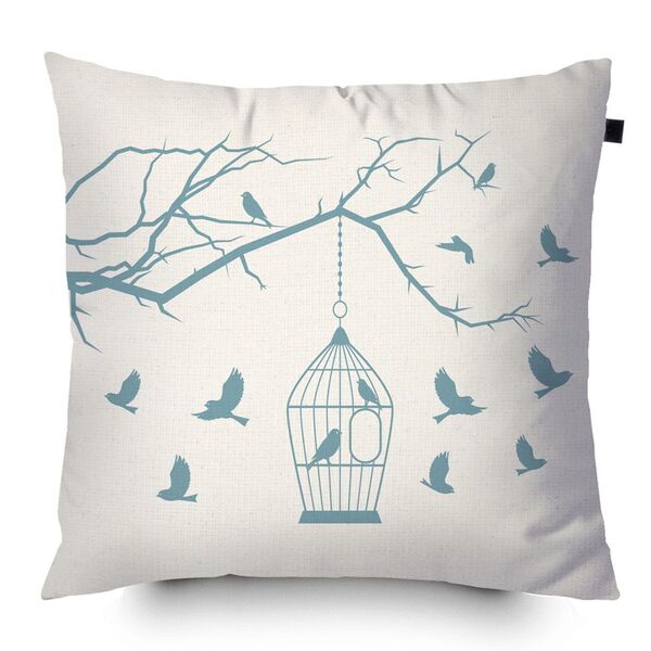 Almofada Algodão Serigrafada Passaros 40x40cm Azul Niagara -