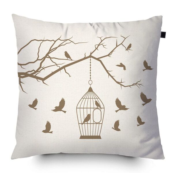 Almofada Algodão Serigrafada Passaros 40x40cm Ráfia - Capa Co