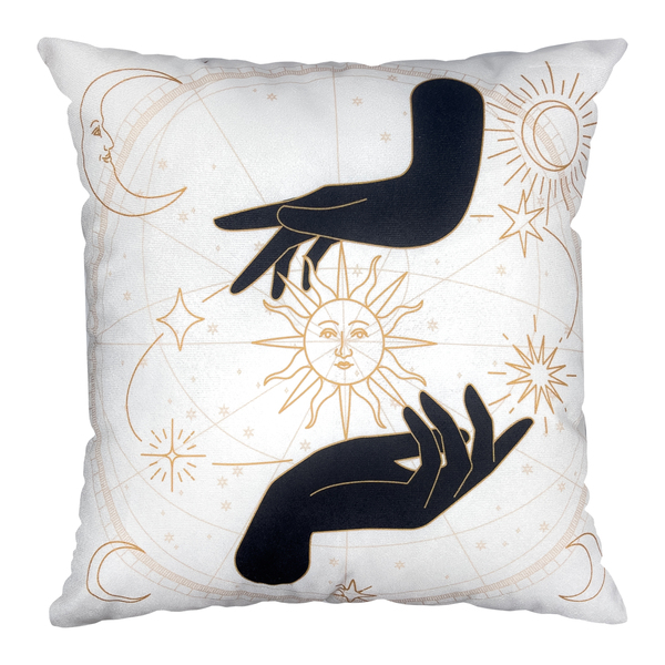 Almofada Quadrada Astrologia Velveteen Branca e Preta 43x43cm