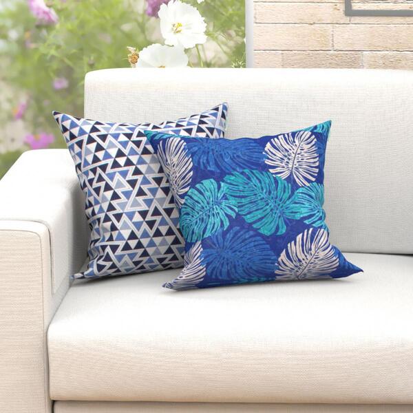 Almofada Azul Estampada Floral 2 Unidades 45cm X 45cm Com Ref