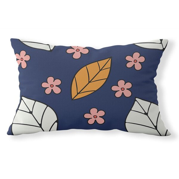 Almofada Baguete Own Fundo Azul E Folha Branca - 45x32 Cm
