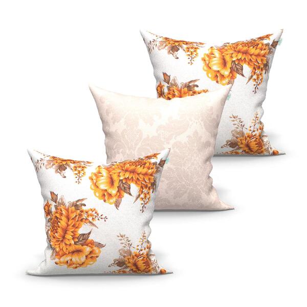 Almofada Bege Grande Floral Kit 3 Unidades 60cm X 60cm Tecido