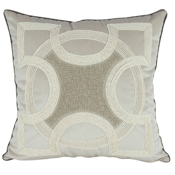 Almofada Bordada Decorativa Com Aplique Bege 50x50 Veludo Com