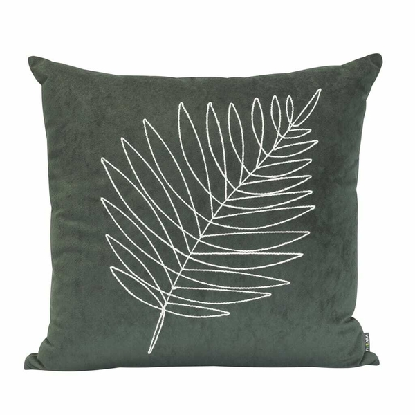 Almofada Bordada Folha Verde Musgo 50x50 Veludo Com Enchimento