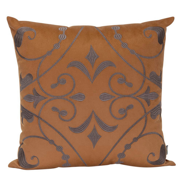 Almofada Bordada Geométrica Terracota 50x50 Veludo Com Enchim