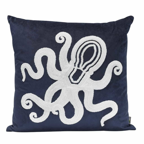 Almofada Bordada Náutica Polvo Azul Marinho 50x50 Veludo Com