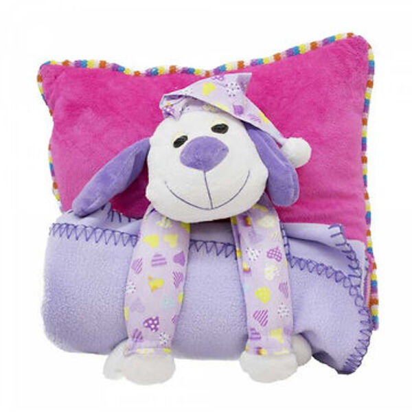 Almofada Cachorro Com Manta Roxo Pink Pelúcia