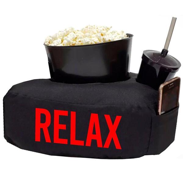 Almofada Cinema Relax C/ Suporte Baldinho Preto E Vermelho