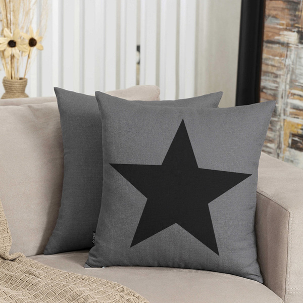 Almofada Cinza Estrela 40x40cm - Serigrafada Frente E Verso -