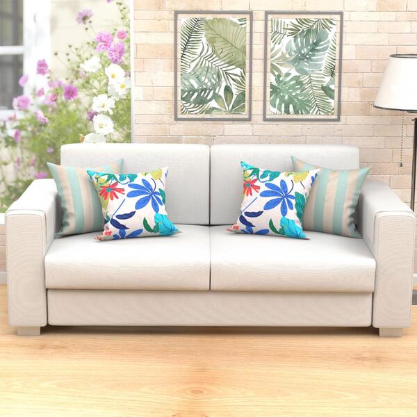 Almofada Colorida Floral Estampada Com Listrada Dourada 45cm