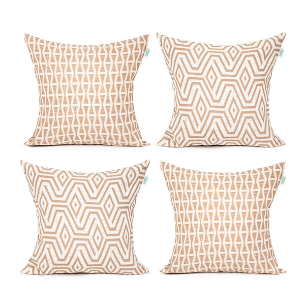 Almofada De Linho Cáqui Geométrica 45cm X 45cm Com Enchimento