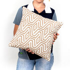 Almofada De Linho Cáqui Geométrica 45cm X 45cm Com Enchimento
