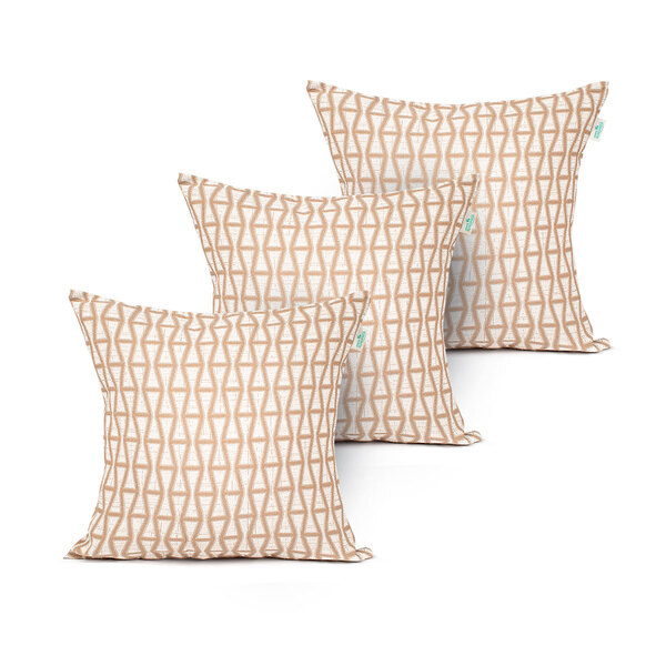 Almofada De Linho Cáqui Geométrica 45cm X 45cm Com Enchimento