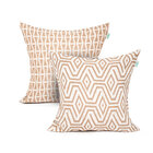 Almofada De Linho Cáqui Geométrica 45cm X 45cm Com Enchimento