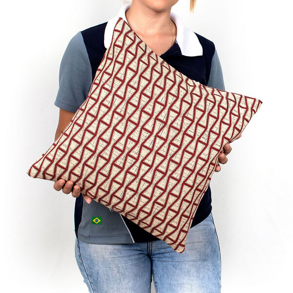 Almofada De Linho Geométrica Vermelha 45cm X 45cm Com Enchime