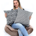 Almofada De Linho Preta Geométrica 45cm X 45cm Com Enchimento