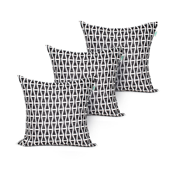 Almofada De Linho Preta Geométrica 45cm X 45cm Com Enchimento