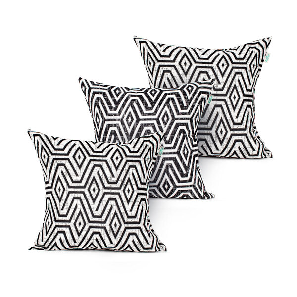 Almofada De Linho Preta Geométrica 45cm X 45cm Com Enchimento